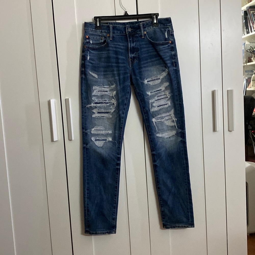 American Eagle Outfitters Blue Distressed Skinny Jeans
